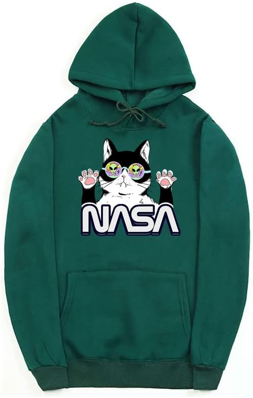 CORIRESHA Cat Lover Linda sudadera con capucha informal de manga larga con cordón y acogedora sudadera de la NASA para adolescentes