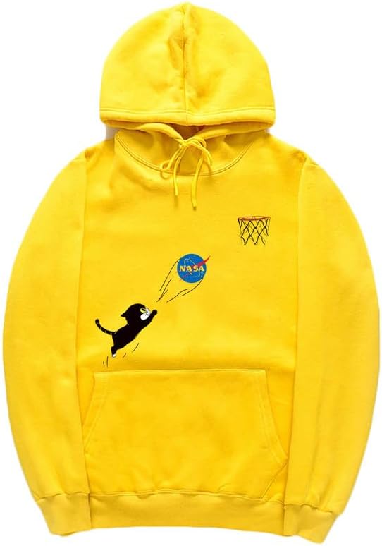 CORIRESHA Adolescente Lindo Gato Sudadera con capucha Manga Larga Cordón Algodón Casual NASA Sudadera