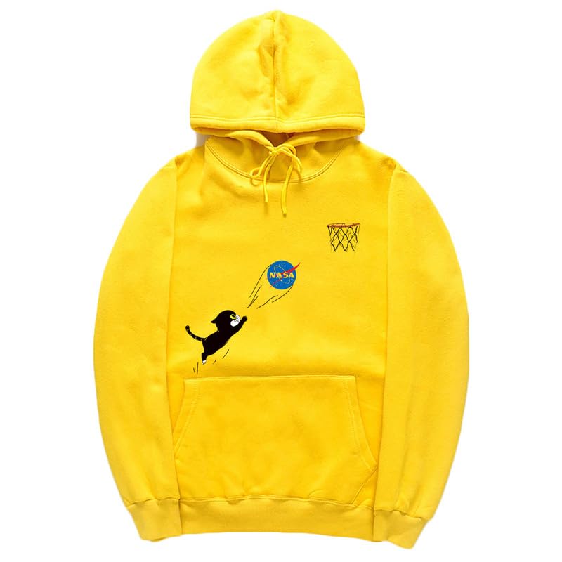CORIRESHA Adolescente Lindo Gato Sudadera con capucha Manga Larga Cordón Algodón Casual NASA Sudadera