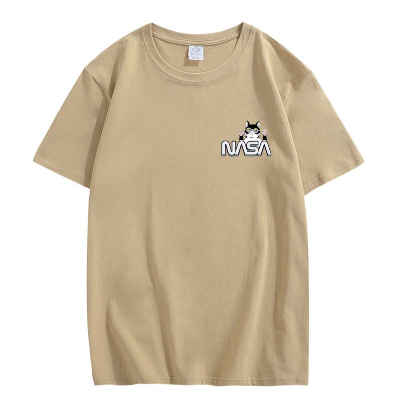 CORIRESHA Unisex NASA T-Shirt Casual Summer Crewneck Short Sleeve Cute Cat Top