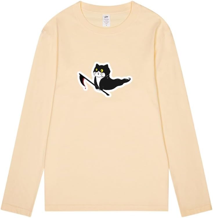 CORIRESHA Teen Ghost Cat camiseta cuello redondo manga larga algodón Halloween Tops