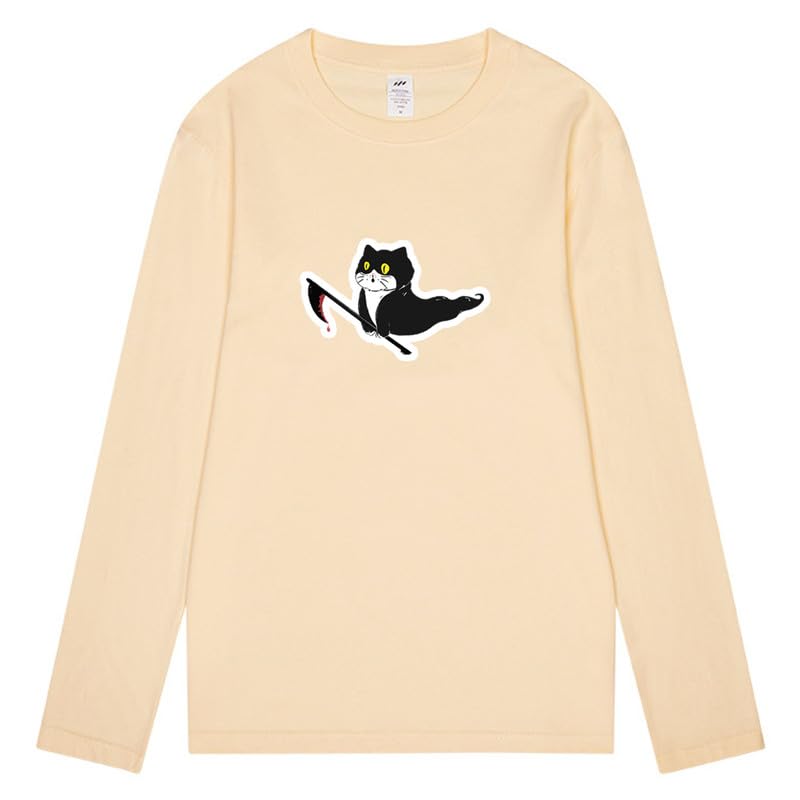 CORIRESHA Teen Ghost Cat camiseta cuello redondo manga larga algodón Halloween Tops
