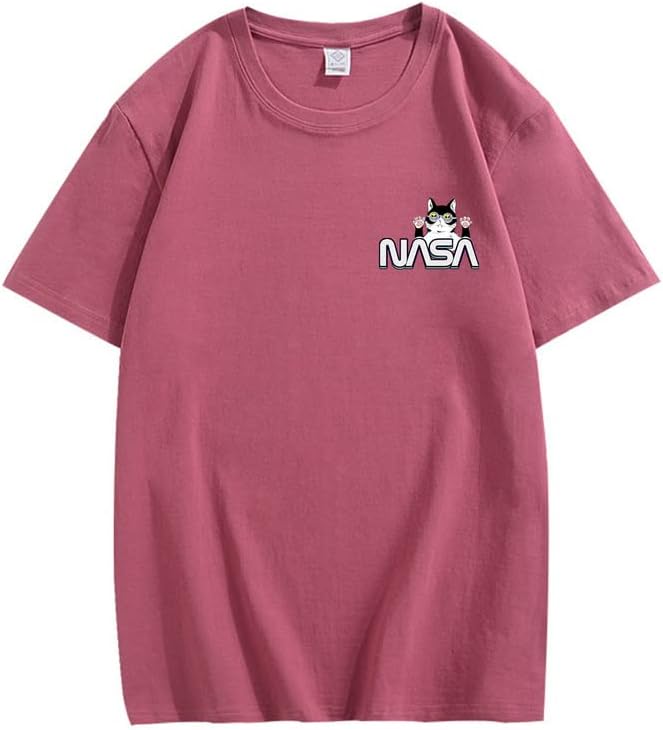 CORIRESHA Unisex NASA T-Shirt Casual Summer Crewneck Short Sleeve Cute Cat Top