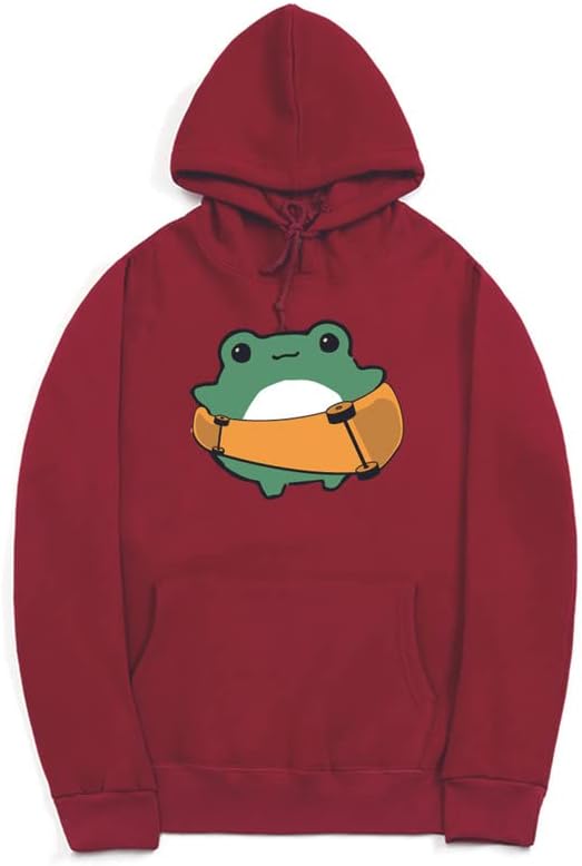 CORIRESHA Women's Cute Frog Hoodie Skateboard Soft Cozy Cotton Drawstring Sweatshirt
