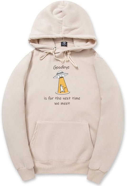 CORIRESHA Sudadera con capucha para adolescentes Alien Spaceship Abduction Cat Divertida sudadera de manga larga