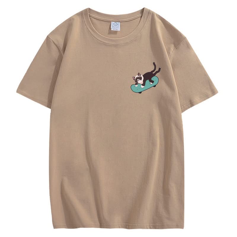 CORIRESHA Teen Kawaii Ropa Skateboard Cat Casual Cuello Redondo Camiseta de Algodón Suave