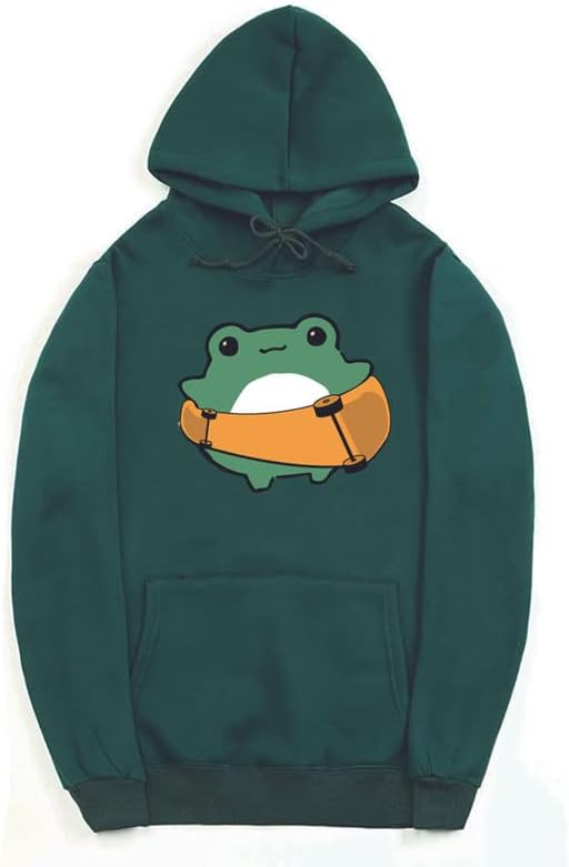 CORIRESHA Women's Cute Frog Hoodie Skateboard Soft Cozy Cotton Drawstring Sweatshirt