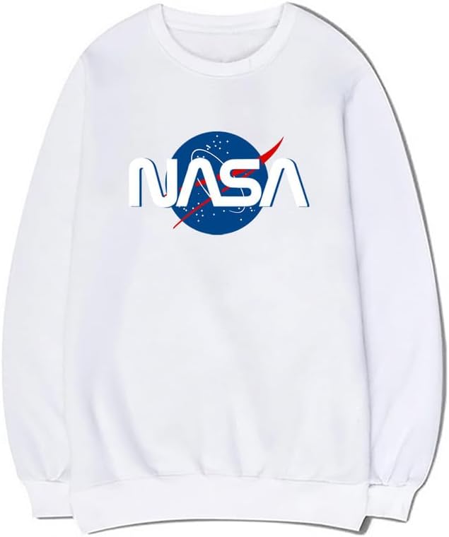 CORIRESHA Fashion NASA Logo Crewneck Long Sleeve Casual Simple Pullover Sweatshirt
