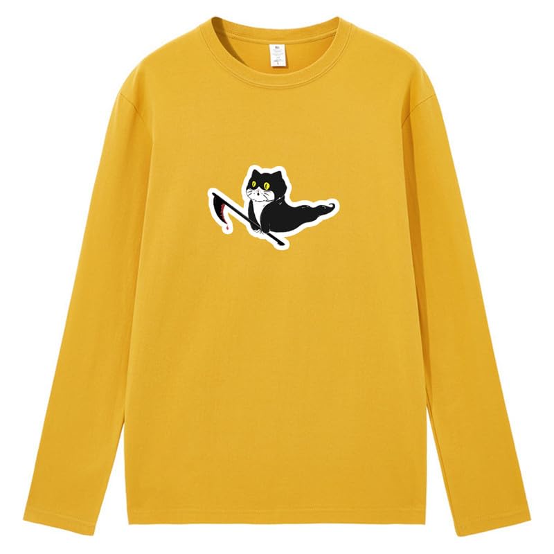 CORIRESHA Teen Ghost Cat camiseta cuello redondo manga larga algodón Halloween Tops