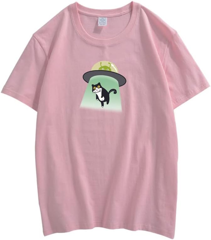 CORIRESHA Alien nave espacial abducción gato vintage unisex divertido espacio camiseta