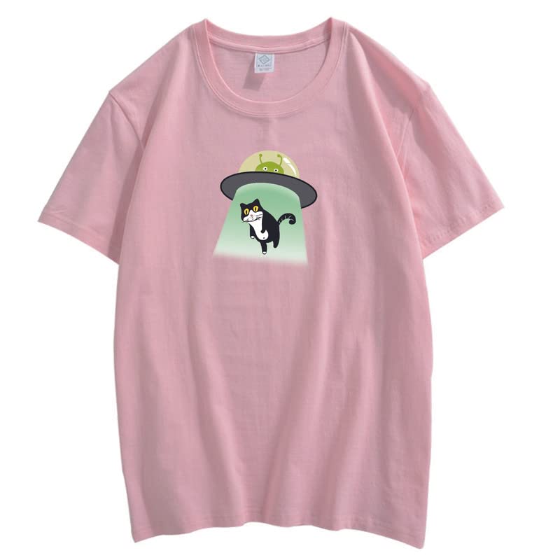 CORIRESHA Alien nave espacial abducción gato vintage unisex divertido espacio camiseta