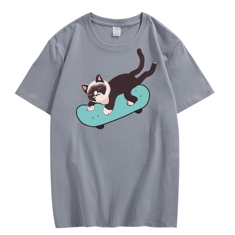 CORIRESHA Unisex Cat Lovers Casual Crewneck Short Sleeve Cozy Skateboard T-Shirt