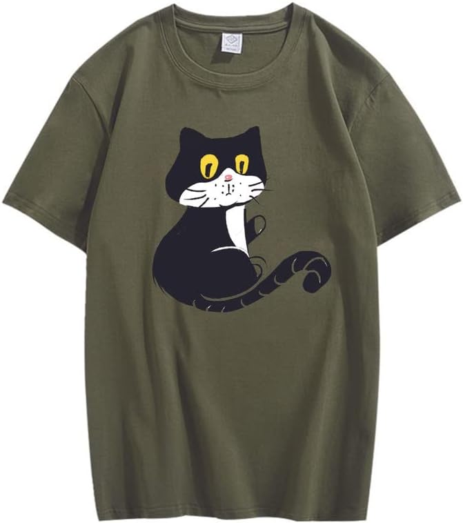 CORIRESHA Adolescente Gato Camiseta Cuello Redondo Manga Corta Suelta Suave Acogedor Lindo Tops