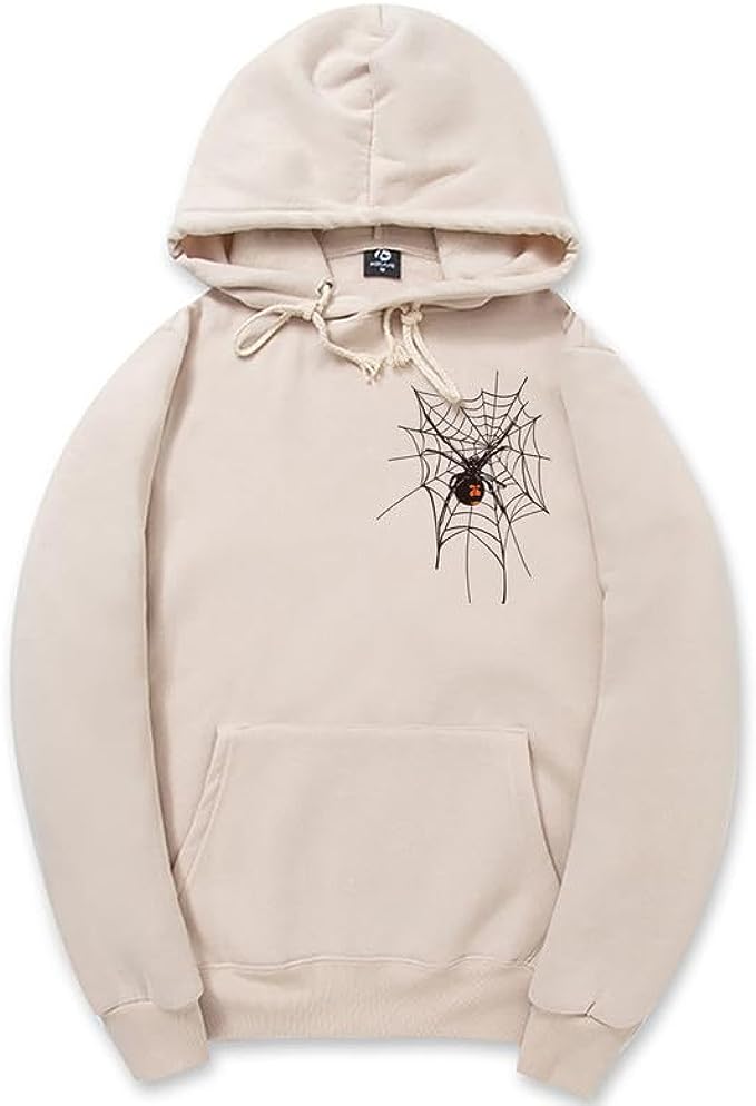 CORIRESHA Sudadera unisex con capucha de telaraña de Halloween, manga larga, con cordón, casual, estética Y2K