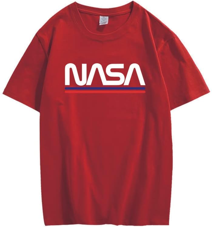 CORIRESHA Camiseta básica de algodón de manga corta con cuello redondo y estampado de letras de la NASA para adolescentes