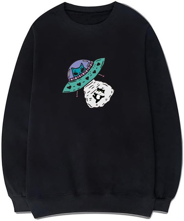 CORIRESHA Alien Spaceship Abduction Cat Funny Unisex Space Pullover Sweatshirt