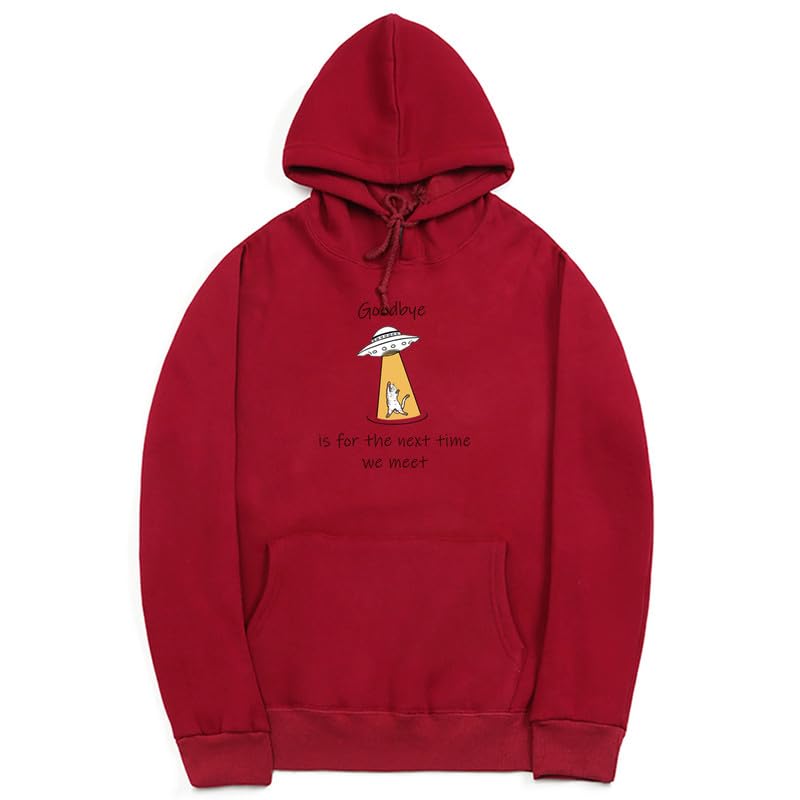 CORIRESHA Sudadera con capucha para adolescentes Alien Spaceship Abduction Cat Divertida sudadera de manga larga