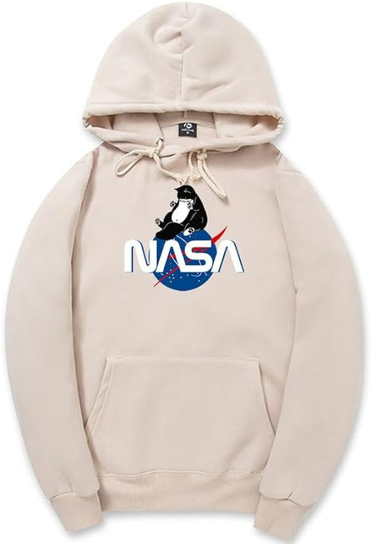 CORIRESHA Fashion NASA Print Hoodie Long Sleeve Drawstring Kangaroo Pocket Cat Sweatshirt
