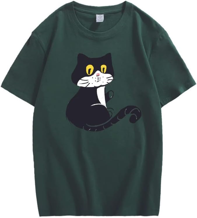 CORIRESHA Camiseta holgada de algodón con gato juguetón