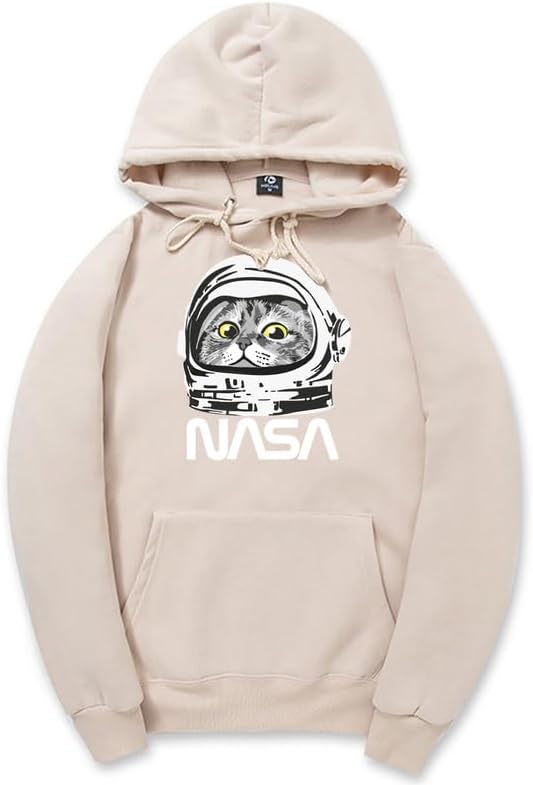 CORIRESHA Sudadera unisex con capucha de astronauta de la NASA casual de manga larga con cordón y lindo gato