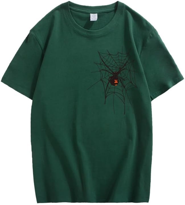 CORIRESHA Halloween Spider Web Camiseta Cuello Redondo Manga Corta Casual Adolescente Y2K Estética Ropa