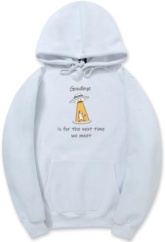 CORIRESHA Sudadera con capucha para adolescentes Alien Spaceship Abduction Cat Divertida sudadera de manga larga