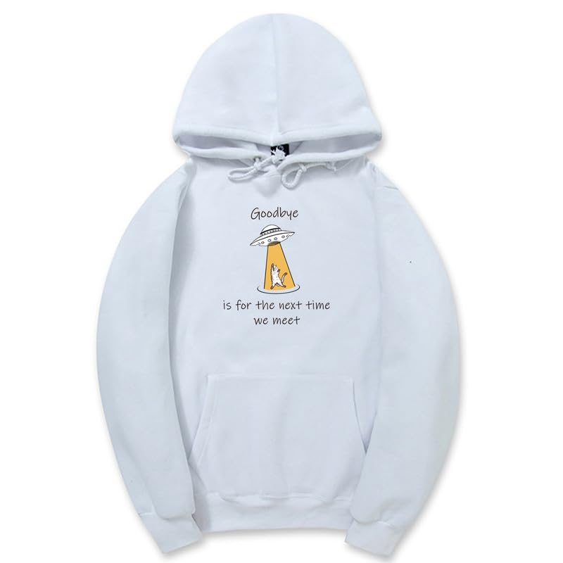 CORIRESHA Sudadera con capucha para adolescentes Alien Spaceship Abduction Cat Divertida sudadera de manga larga