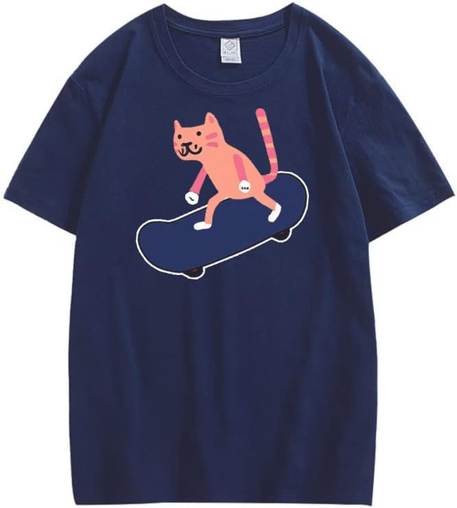 CORIRESHA Camiseta juvenil de manga corta con cuello redondo y suave y suelta para amantes de los gatos