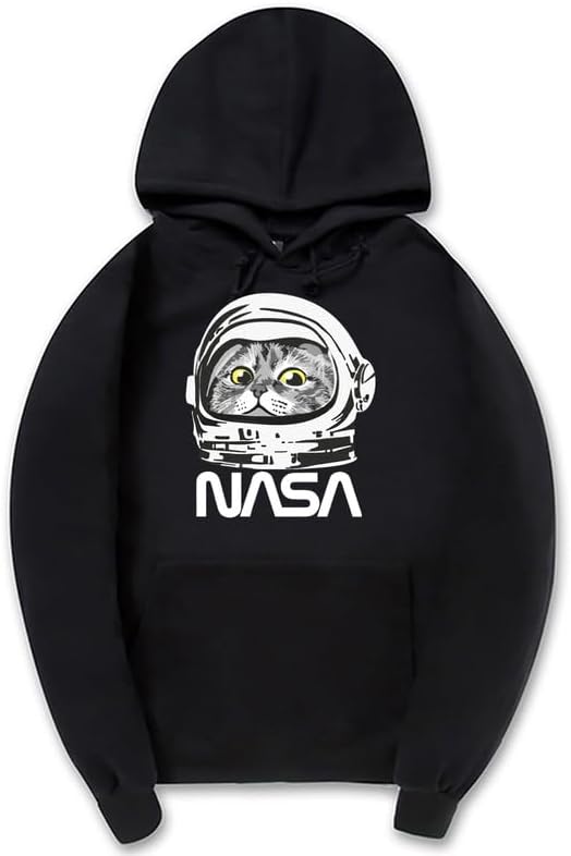 CORIRESHA Sudadera unisex con capucha de astronauta de la NASA casual de manga larga con cordón y lindo gato