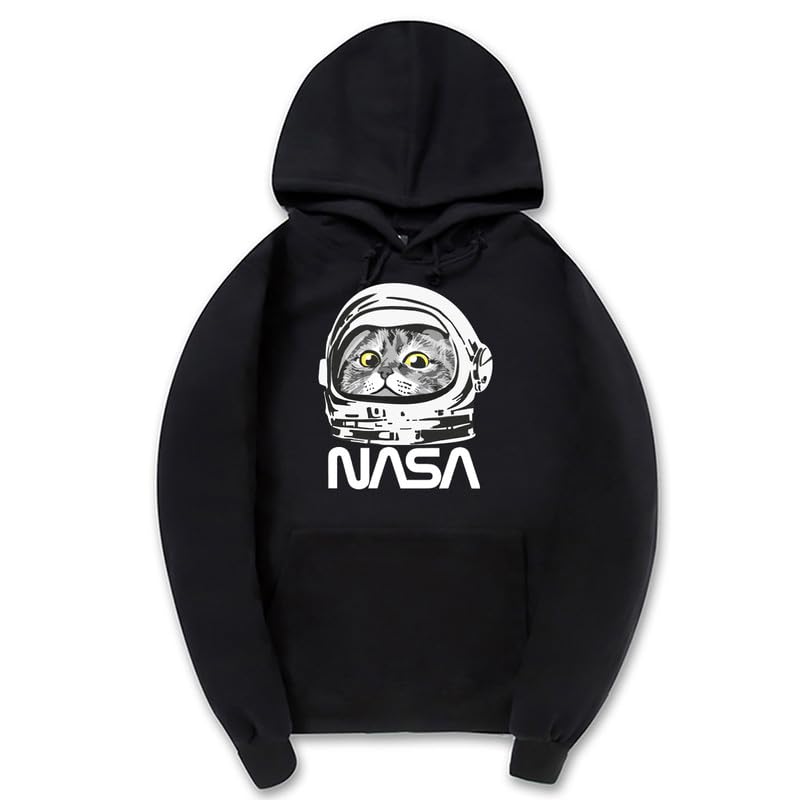 CORIRESHA Sudadera unisex con capucha de astronauta de la NASA casual de manga larga con cordón y lindo gato