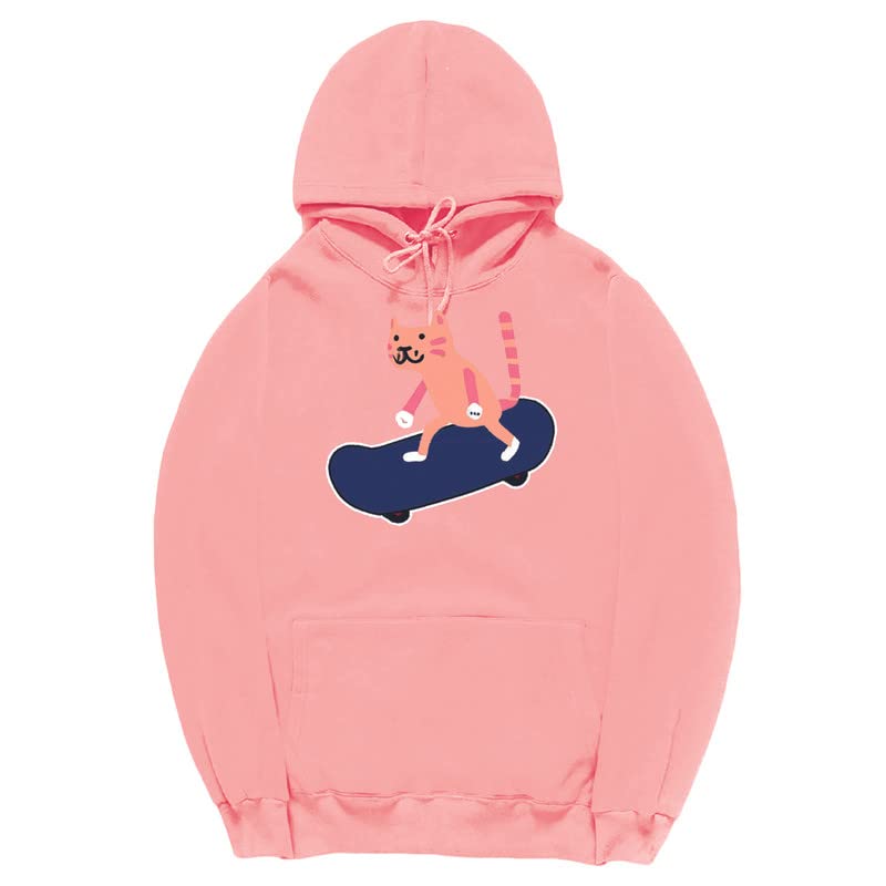 CORIRESHA Sudadera con capucha unisex con diseño de gato y monopatín de dibujos animados, informal, de manga larga, acogedora sudadera de algodón