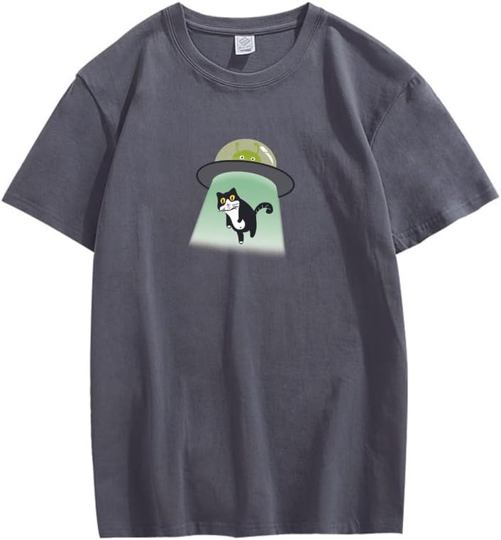 CORIRESHA Alien nave espacial abducción gato vintage unisex divertido espacio camiseta