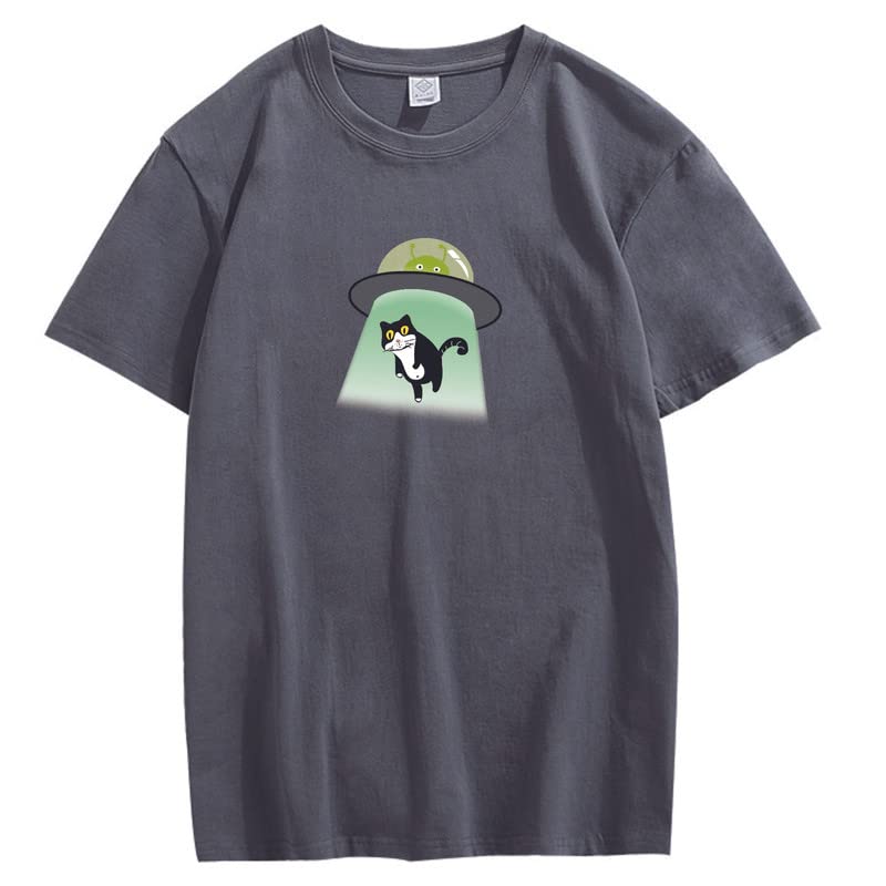 CORIRESHA Alien nave espacial abducción gato vintage unisex divertido espacio camiseta