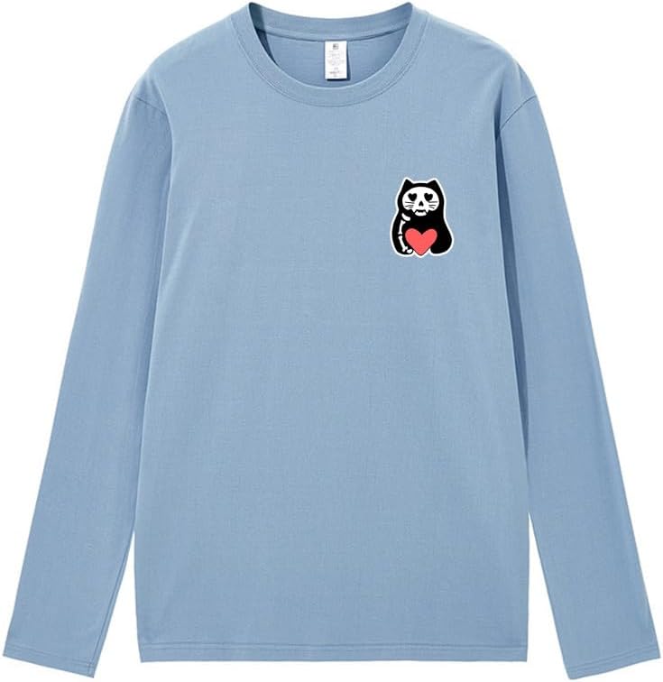 CORIRESHA Teen Cute Cat Heart Crewneck Long Sleeve Soft Cotton T-Shirt