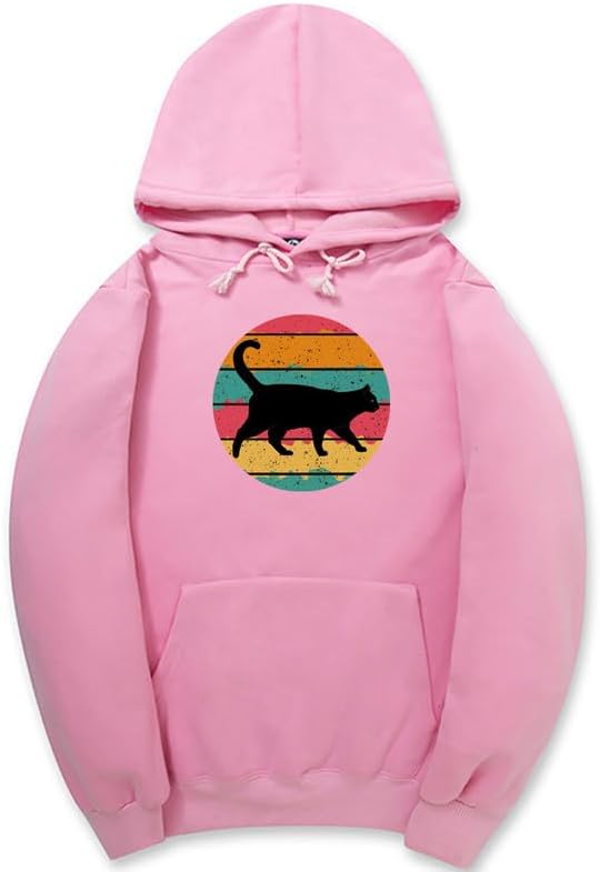 CORIRESHA Black Cat Hoodie Long Sleeve Drawstring Pocket Vintage Stripe Sweatshirt