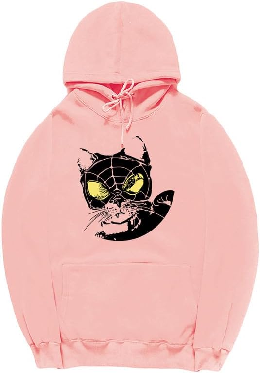 CORIRESHA Sudadera con capucha para amantes de los gatos adolescentes, manga larga, con cordón, informal, Y2K, telaraña