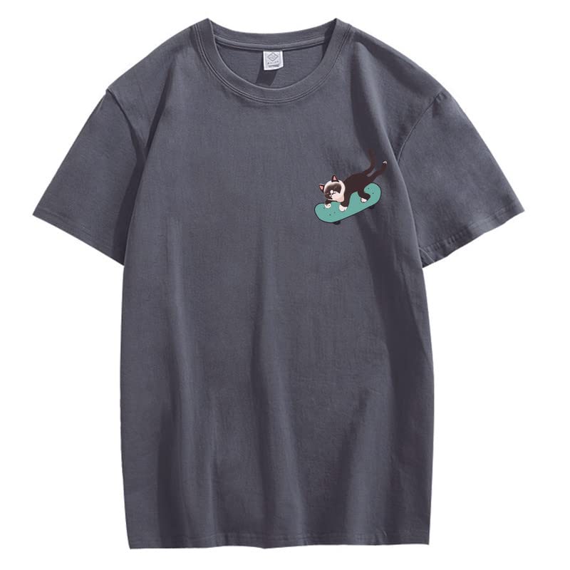 CORIRESHA Teen Kawaii Ropa Skateboard Cat Casual Cuello Redondo Camiseta de Algodón Suave