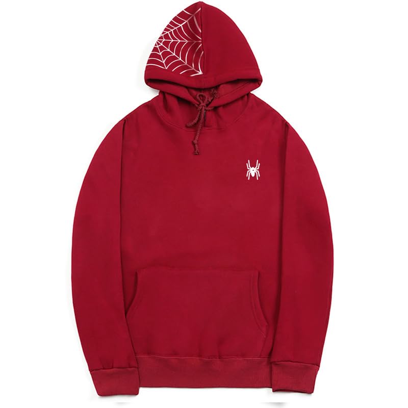 CORIRESHA Teen Y2K Spider Web Hoodie Casual Drawstring Long Sleeve Cotton Halloween Sweatshirt
