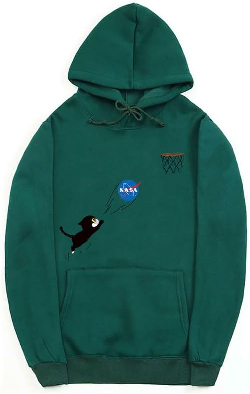 CORIRESHA Adolescente Lindo Gato Sudadera con capucha Manga Larga Cordón Algodón Casual NASA Sudadera