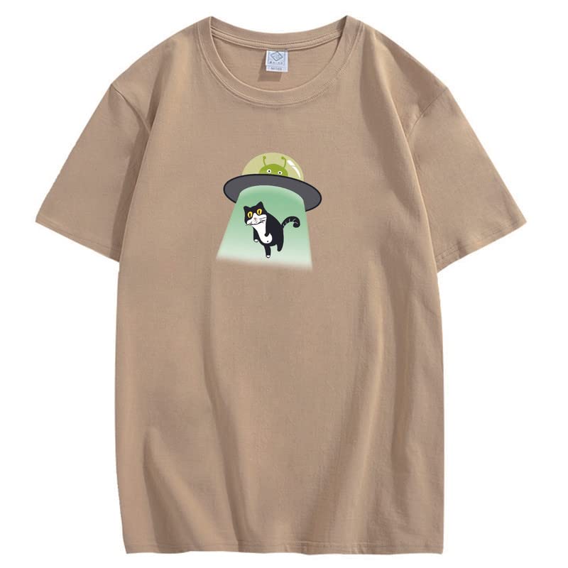 CORIRESHA Alien nave espacial abducción gato vintage unisex divertido espacio camiseta