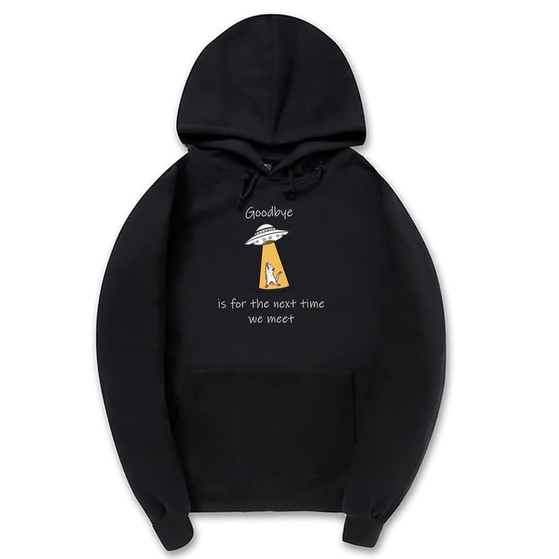 CORIRESHA Sudadera con capucha para adolescentes Alien Spaceship Abduction Cat Divertida sudadera de manga larga