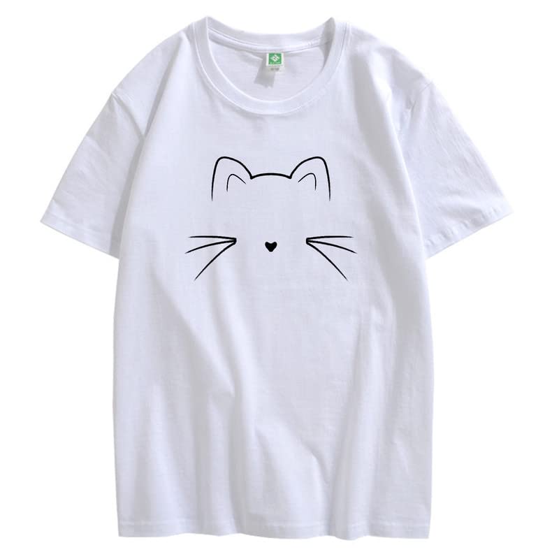 CORIRESHA Unisex Funny Cat Face Graphic T-Shirt Crew Neck Short Sleeve Summer Cute Tops