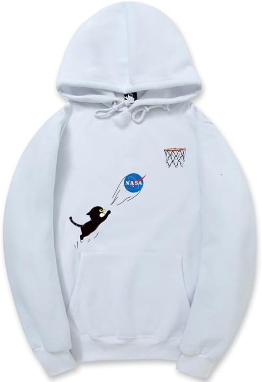 CORIRESHA Adolescente Lindo Gato Sudadera con capucha Manga Larga Cordón Algodón Casual NASA Sudadera