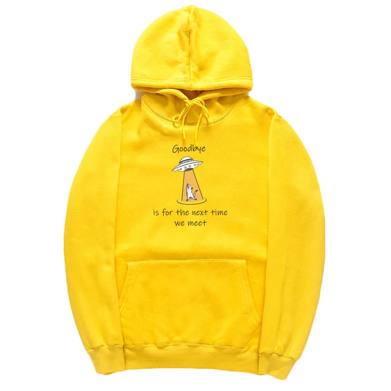 CORIRESHA Sudadera con capucha para adolescentes Alien Spaceship Abduction Cat Divertida sudadera de manga larga