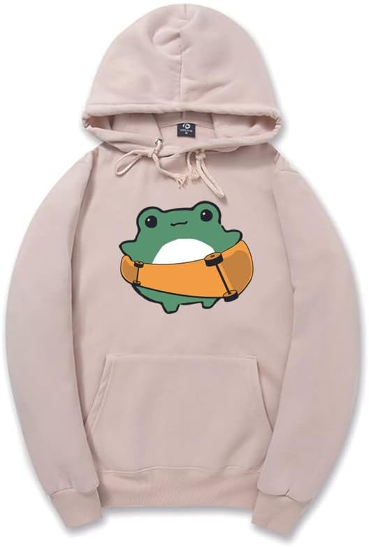 CORIRESHA Women's Cute Frog Hoodie Skateboard Soft Cozy Cotton Drawstring Sweatshirt