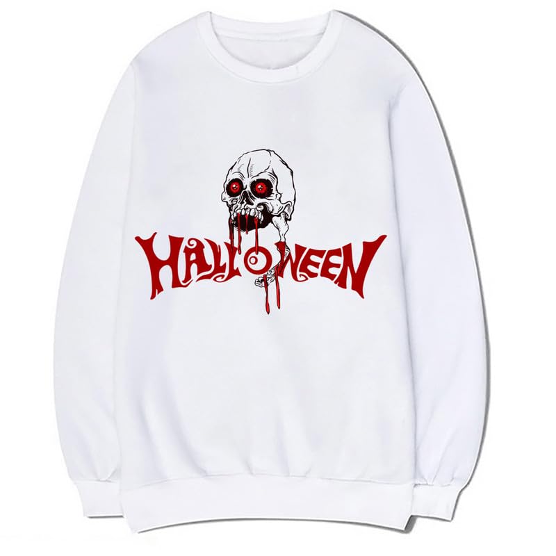 CORIRESHA Scary Skull Sweatshirt Crewneck Long Sleeve Teen Halloween Blood Pullover