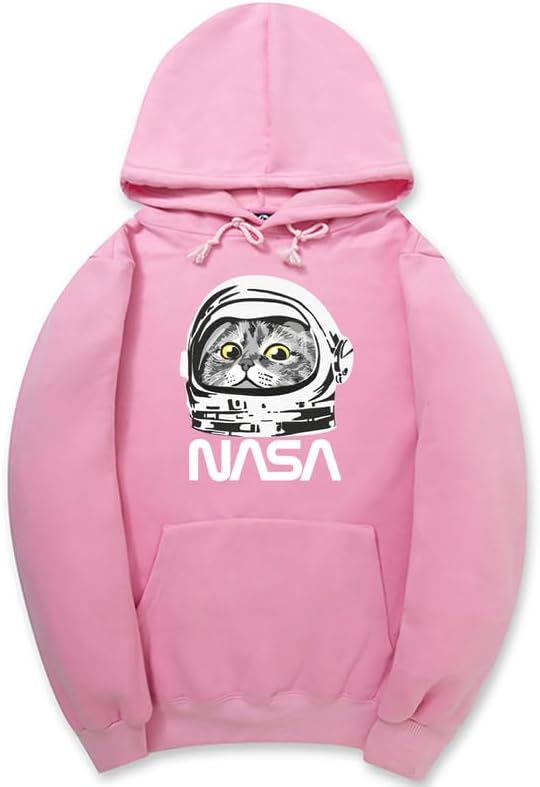 CORIRESHA Sudadera unisex con capucha de astronauta de la NASA casual de manga larga con cordón y lindo gato