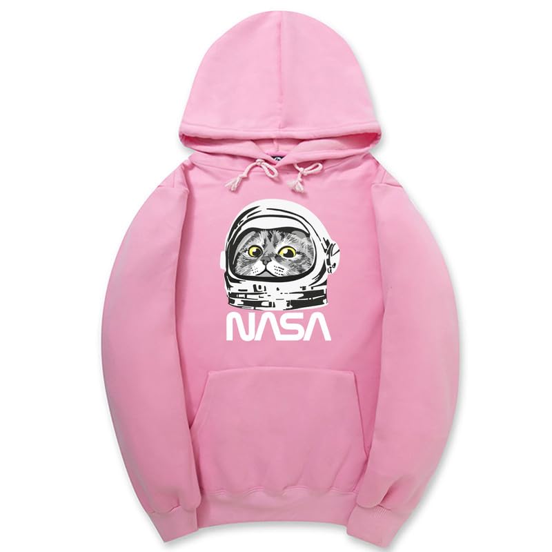 CORIRESHA Sudadera unisex con capucha de astronauta de la NASA casual de manga larga con cordón y lindo gato