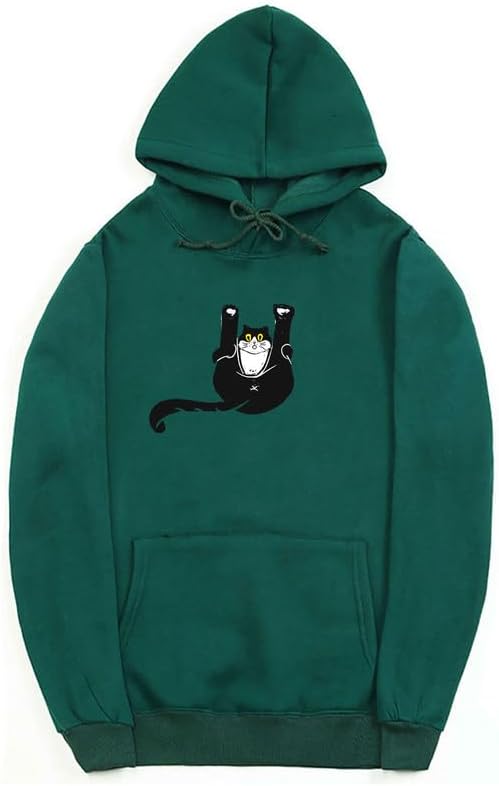 CORIRESHA Teen Funny Cat Hoodie Casual Drawstring Kangaroo Pocket Basic Cute Sweatshirt