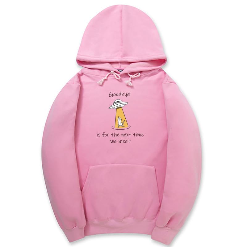 CORIRESHA Sudadera con capucha para adolescentes Alien Spaceship Abduction Cat Divertida sudadera de manga larga